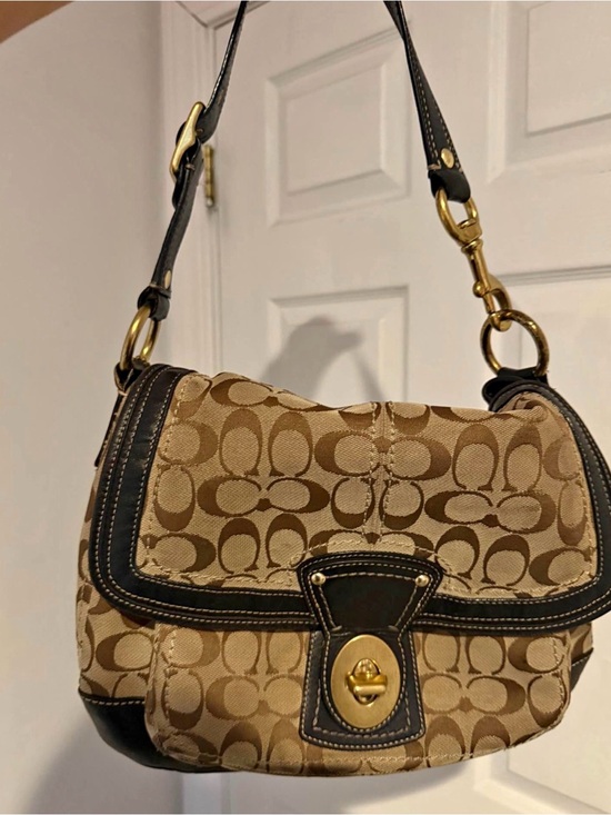 Coach Handbags - Coach Brown Signature Jacquard Hobo with Black Trim